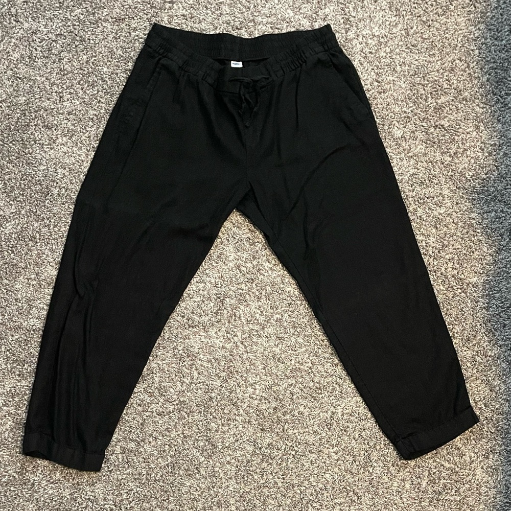Old Navy Linen Pants in Black Medium Petite Mid Rise Cropped